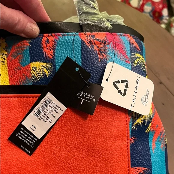 Tahari Colorful Palm Tree Tote Bag - Picture 3 of 7